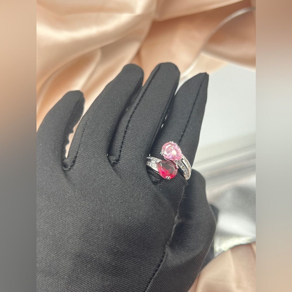 Sterling Silver Pink and Red Drop Gemstone Ring - Picture 5 of 6